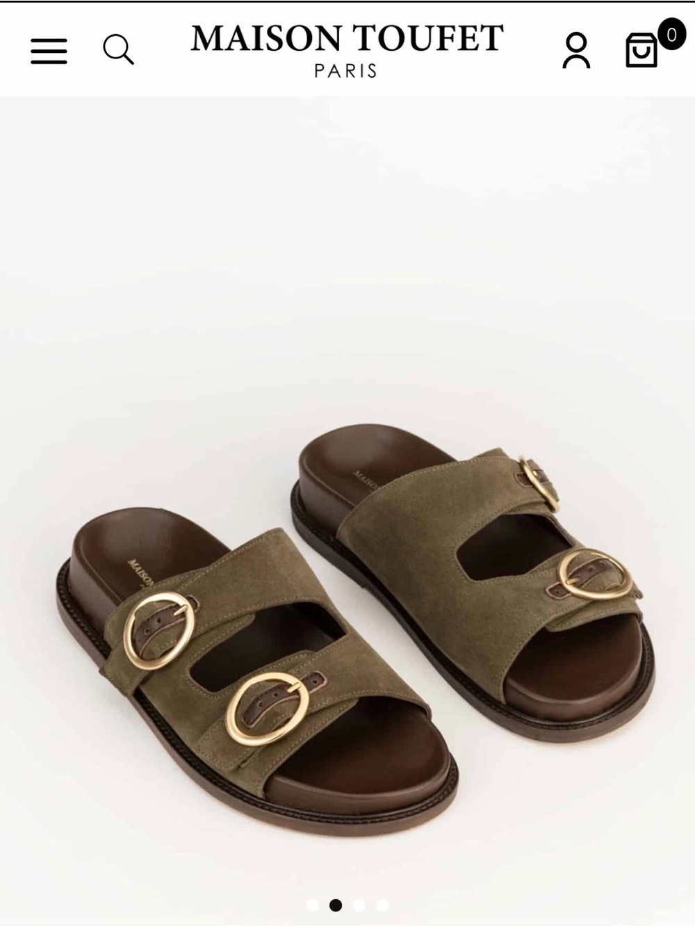 Olive Suede Double-Buckle Slide Sandals